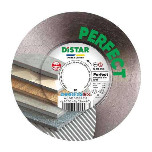 DISTAR Perfect – Disque diamanté haute précision pour carrelage et grès cérame – Ø 115 / 125 mm
